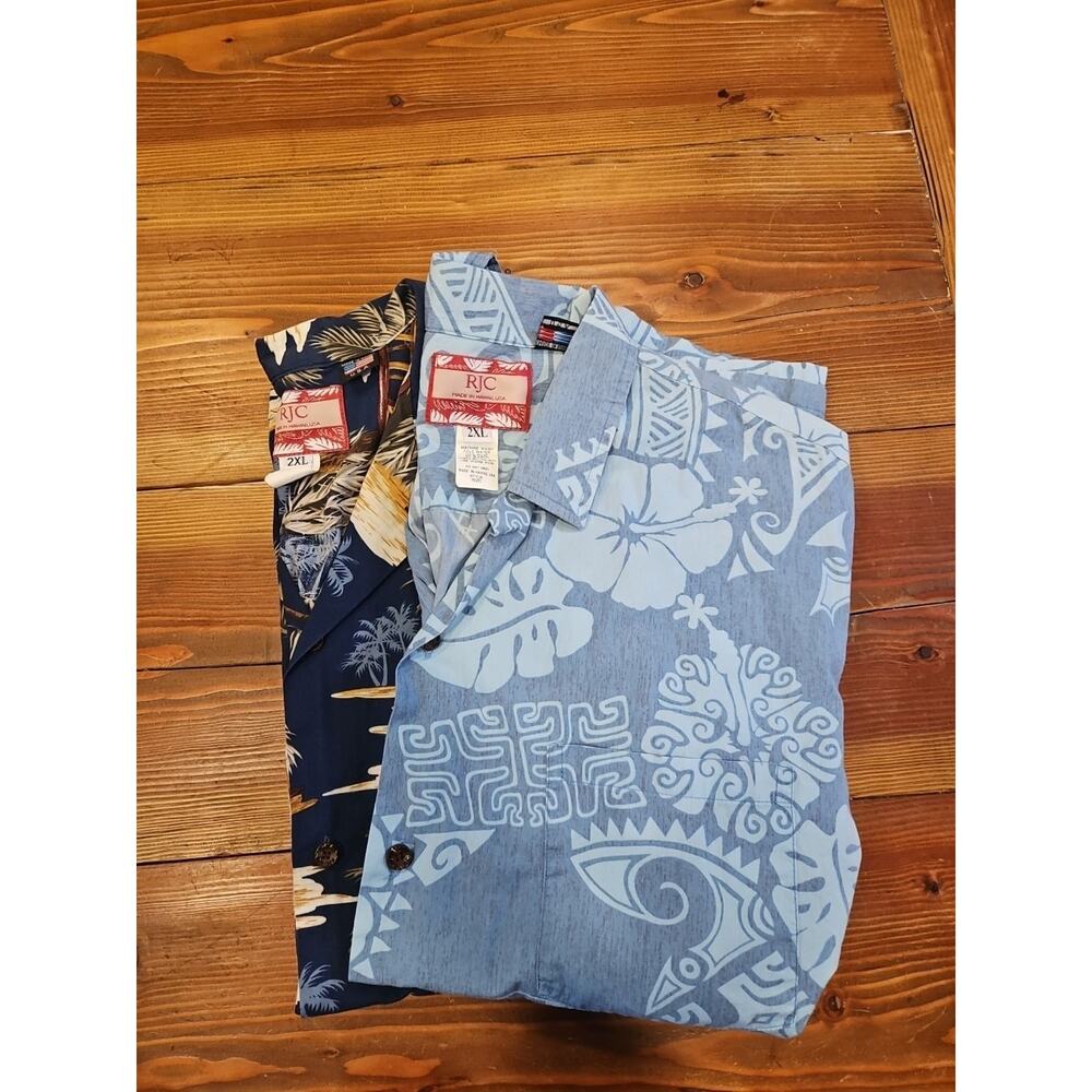 Set Of 2 Mens RJC Hawaiian short sleeve‎ shirt 2XL cotton Blue